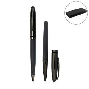 Black Metal Pen Set with Matte Finish in Hardboard Slide to Open Box